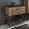 Тумба-умывальник COMFORTY "Бредфорд-90" дуб темный с раковиной COMFORTY 90E черная матовая