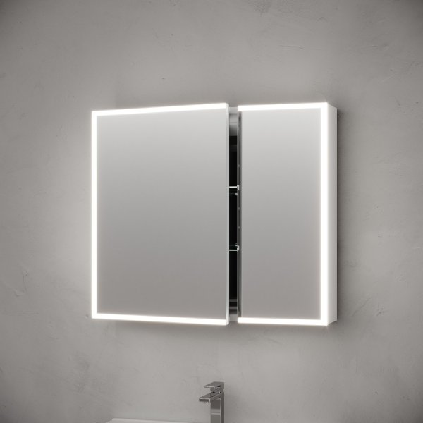 Зеркальный шкаф для ванной комнаты из алюминия SANCOS Evoke 800x700х136 мм с LED подсветкой  SC8080