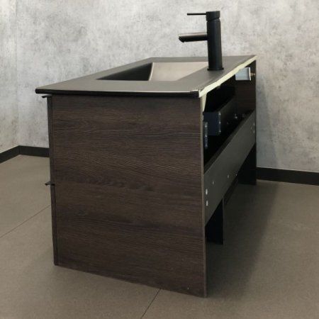 Тумба-умывальник COMFORTY "Франкфурт-90" дуб шоколадно-коричневый с раковиной  COMFORTY 90E черная матовая