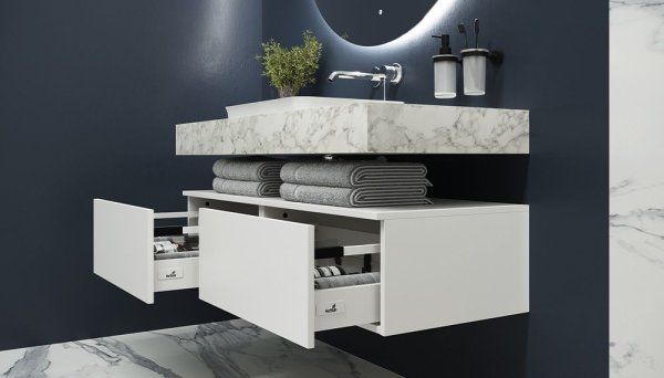 Тумба подвесная Velvex Unit 60, выс. 27, выдв. ящик, белый лед (tp.UNI.60.1Y белый глянец)