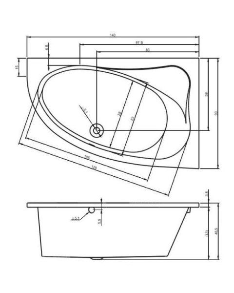Ванна акриловая Riho Lyra BA6600500000000 140x90 L
