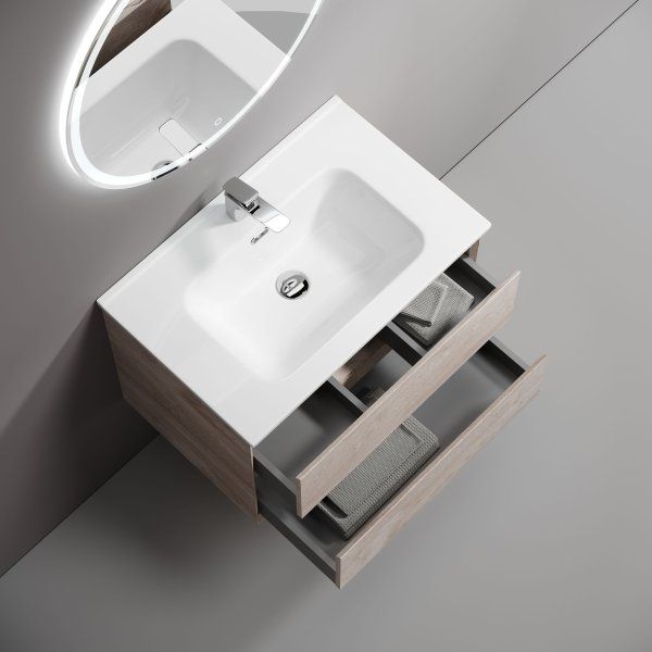 Тумба подвесная SANCOS Marmi 2.0 690х445х520 с двумя ящиками оснащенными доводчиками скрытого монтажа, дуб галифакс натуральный,  MR2.070EG