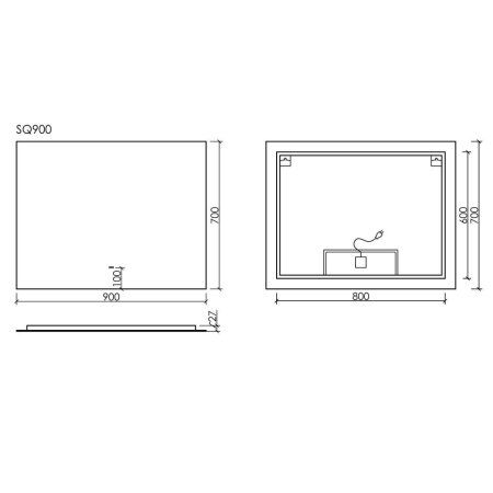 Зеркало Sancos Square SQ900 90х70 с подстветкой