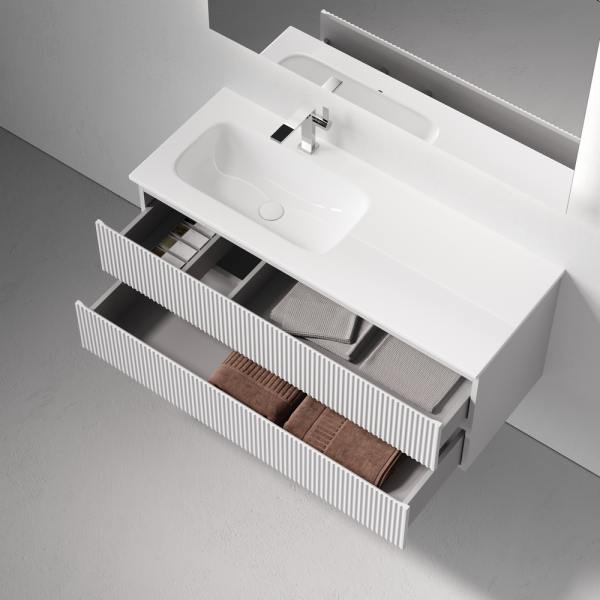 Тумба подвесная SANCOS Snob R левая 1195х445х500, c двумя ящиками оснащенными доводчиками, Bianco, SNR120LW