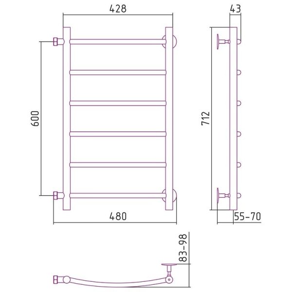 Полотенцесушитель водяной Стилье Версия-Б2 60х40 хром
