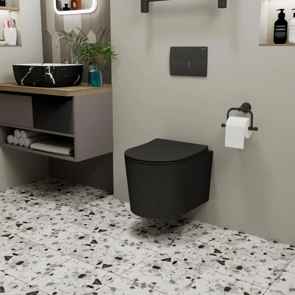 Унитаз подвесной Point Веста PN41701BM безободковый, с сиденьем микролифт, черный матовый