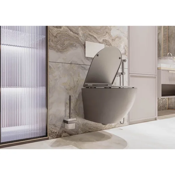 Унитаз подвесной Veconi Moro VMO-48TGr безободковый, торнадо, с сиденьем микролифт, серый матовый