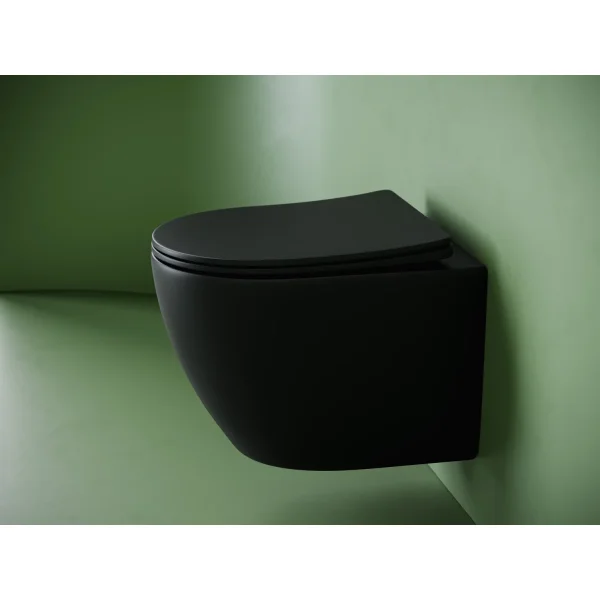 Унитаз подвесной Ceramica Nova Uno CN11001TMB безободковый, торнадо, с сиденьем микролифт, черный матовый