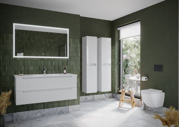 Тумба подвесная SANCOS Norma 2.0 1190х450х500, c двумя ящиками оснащенными доводчиками, белый глянец ,  NR2.120-1W