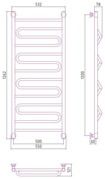 Полотенцесушитель водяной Сунержа Элегия+ 31-0205-1250 1200x500 черный матовый