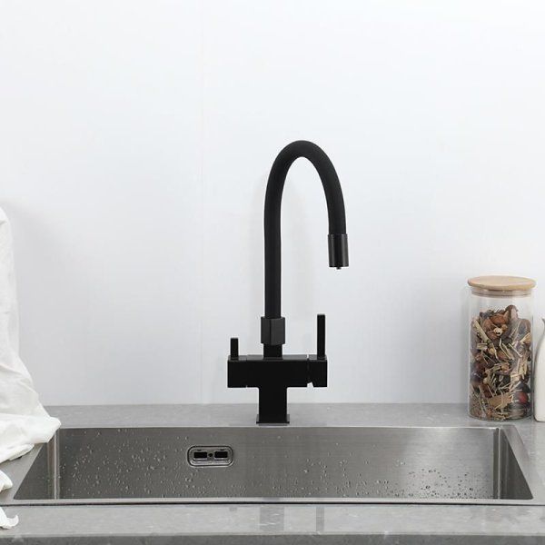 Смеситель для кухонной мойки Gappo G95-36 G4395-36 с подключением фильтра питьевой воды и гибким изливом, черный