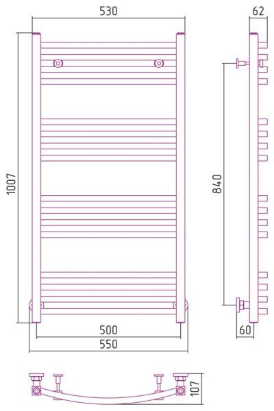 Полотенцесушитель водяной Сунержа Аркус 31-0251-1050 1000x500 черный матовый