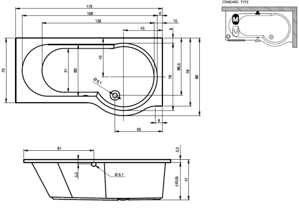 Ванна акриловая Riho Dorado BA8000500000000 170x75 L