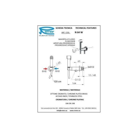Смеситель Remer Minimal N64W CFP гигиенический, брашированный черный хром