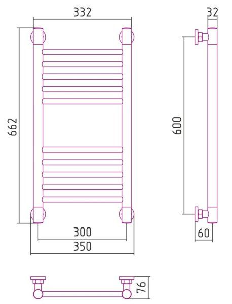 Полотенцесушитель водяной Сунержа Богема+ прямая 31-0220-6030 600x300 черный матовый