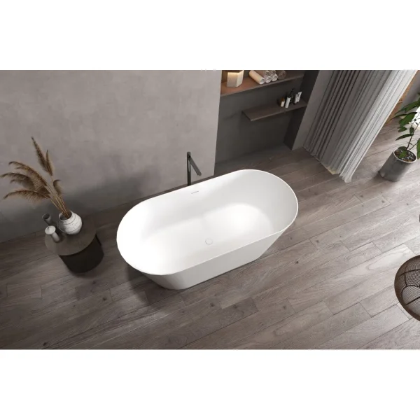 Ванна из литьевого мрамора Abber Stein AS9626 160x70 см, отдельностоящая, белый матовый