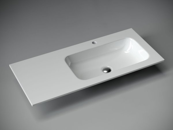 Раковина накладная Grace прямоугольная, 1010*457*137 мм, чаша справа, с отверстием под смеситель, цвет белый