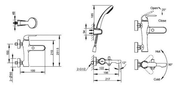Смеситель для ванны Bravat с кор. изл. и аксе Х FLOW FL0354  (F671105C-01)