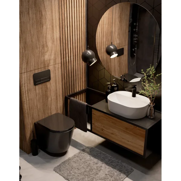 Унитаз подвесной AQUAme AQM2001MB безободковый, с сиденьем микролифт, черный матовый