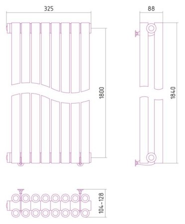 Дизайн-радиатор Сунержа Эстет 1800х325 хром (8 секции) водяной