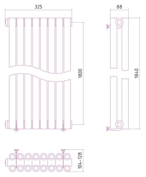 Дизайн-радиатор Сунержа Эстет 1800х325 хром (8 секции) водяной