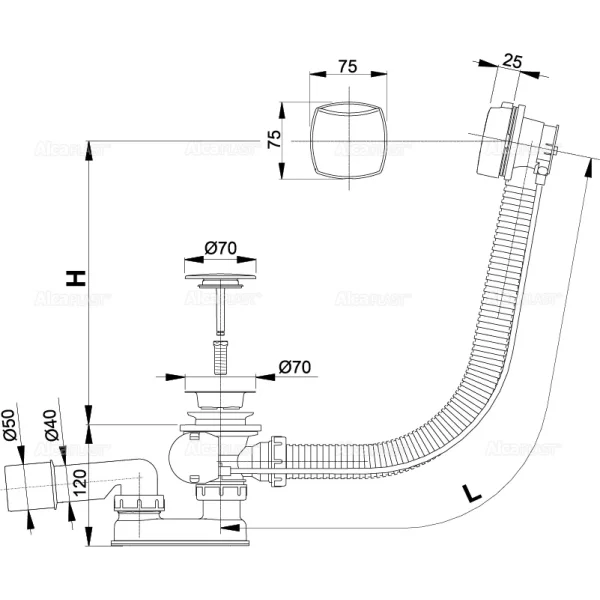 Слив-перелив для ванны AlcaPlast A51CRM