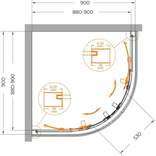Душевой уголок Cezares Relax RELAX-304-R-2-90-C-GM 90x90 см, профиль оружейная сталь матовый, стекло прозрачное