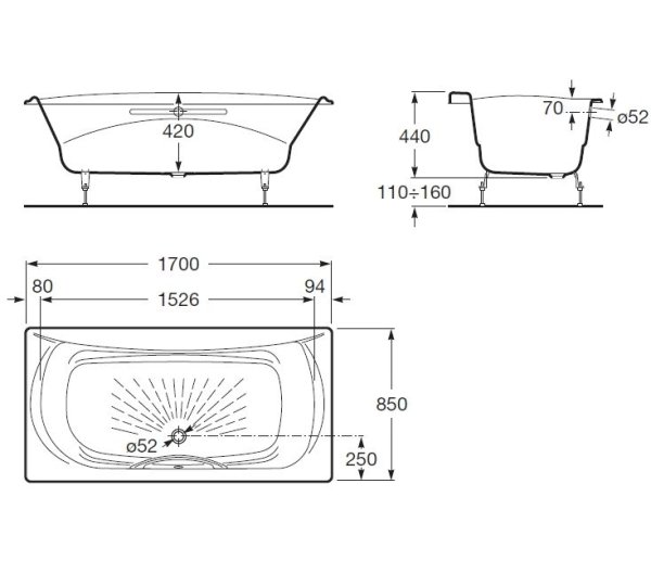 Ванна чугунная Roca Akira 2325G000R 170х85 см