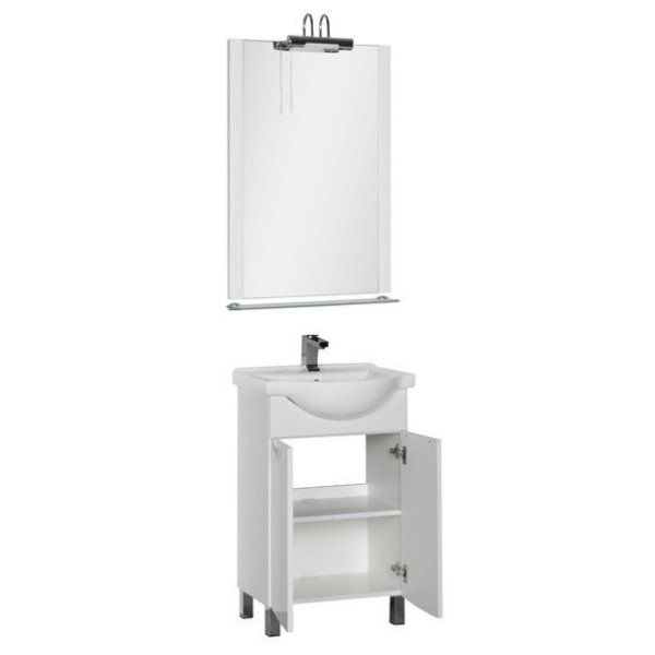 Тумба под раковину Aquanet Асти 55 М белая, 2 дверцы, 1 ящик