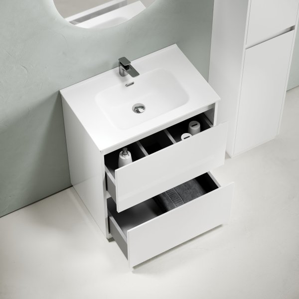 Тумба под раковину SANCOS Libra Floor напольная, 690х450х840, c двумя ящиками оснащенными доводчиками, белый глянец ,  LB70FW