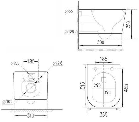 Унитаз подвесной Esbano Burgos безободковый, золото глянец