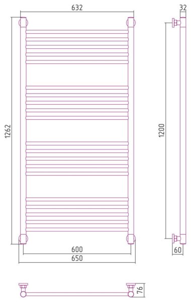 Полотенцесушитель водяной Сунержа Богема+ прямая 30-0220-1260 1200x600 белый матовый
