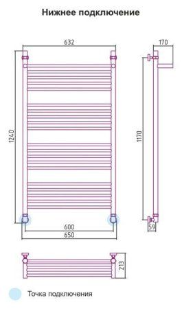 Полотенцесушитель водяной Сунержа Богема с полкой 1200x600 хром