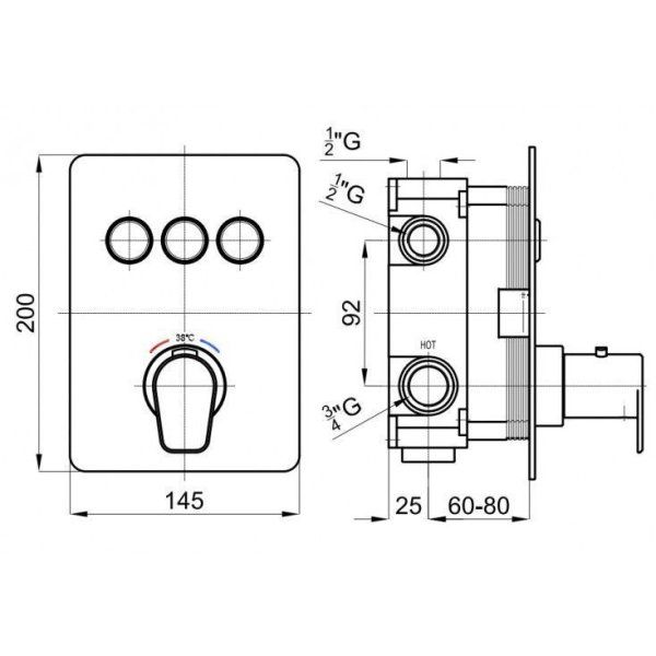 Термостатический смеситель Noken Touch&Feel N155416559 для ванны с душем, хром