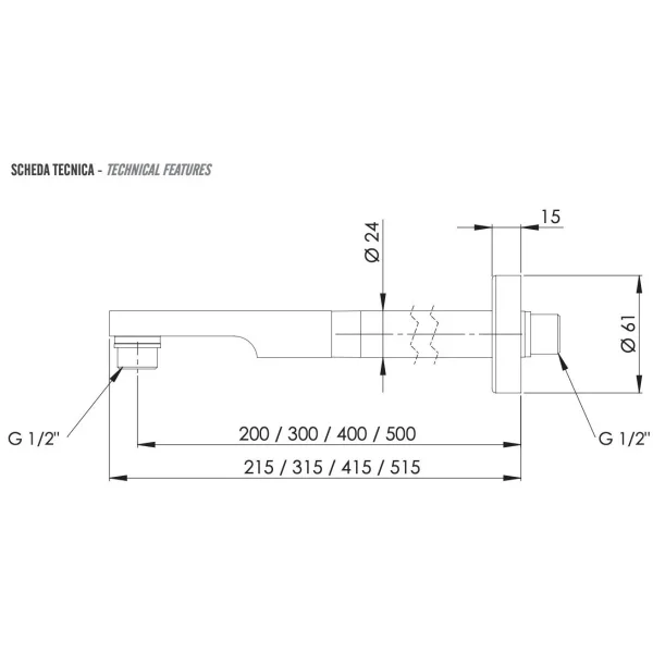 Кронштейн для верхнего душа 400 мм Remer 348N40CFP