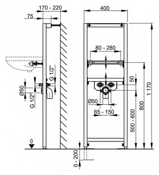 Система инсталляции для раковин AlcaPlast A104/1200