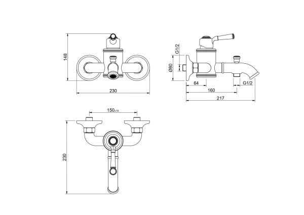Смеситель для ванны AQUATEK, полир. золото AQ1540PG КЛАССИК, золото полированное