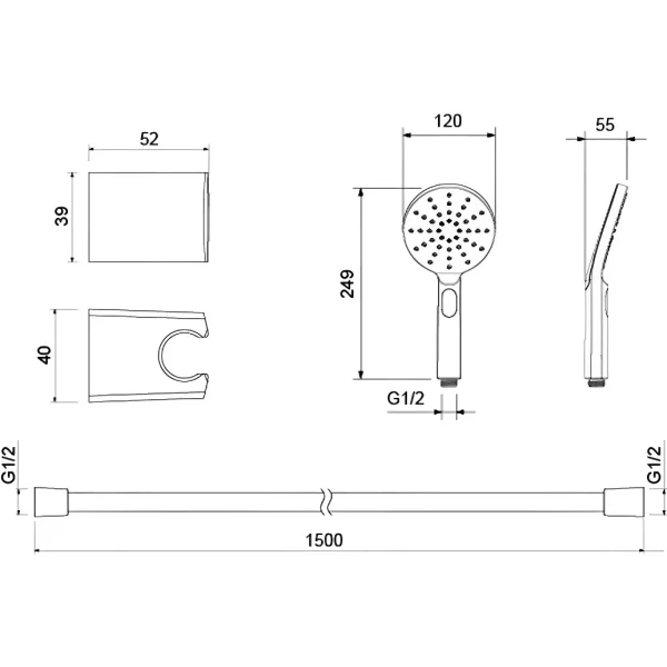 Душевой гарнитур Aquatek Оберон AQ2033BG 3 режима, золотой матовый
