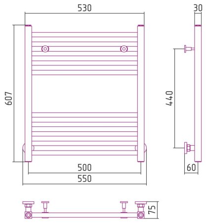 Полотенцесушитель водяной Сунержа Модус 31-0250-6050 600x500 черный матовый