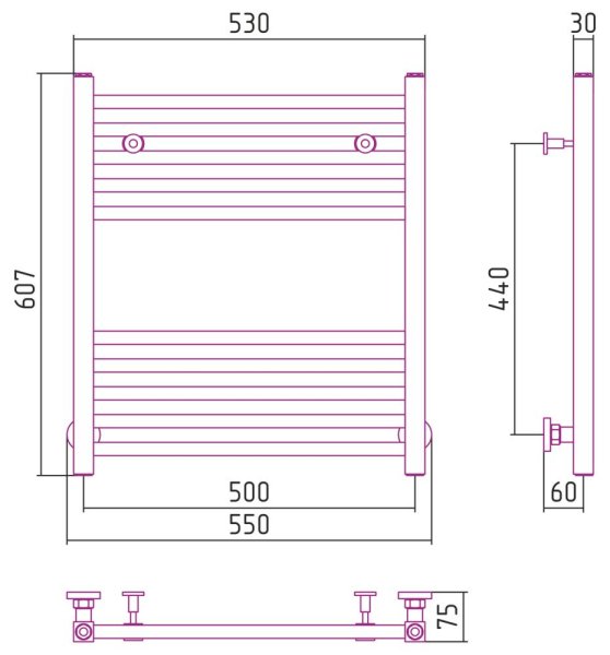 Полотенцесушитель водяной Сунержа Модус 31-0250-6050 600x500 черный матовый