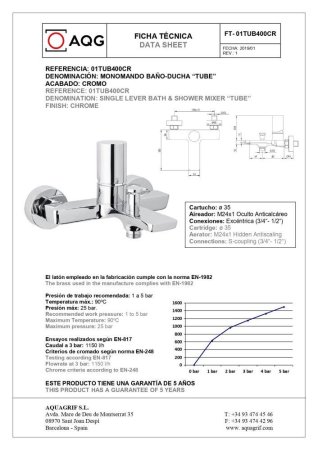 Смеситель AQG Tube 01TUB410CR для ванны, хром