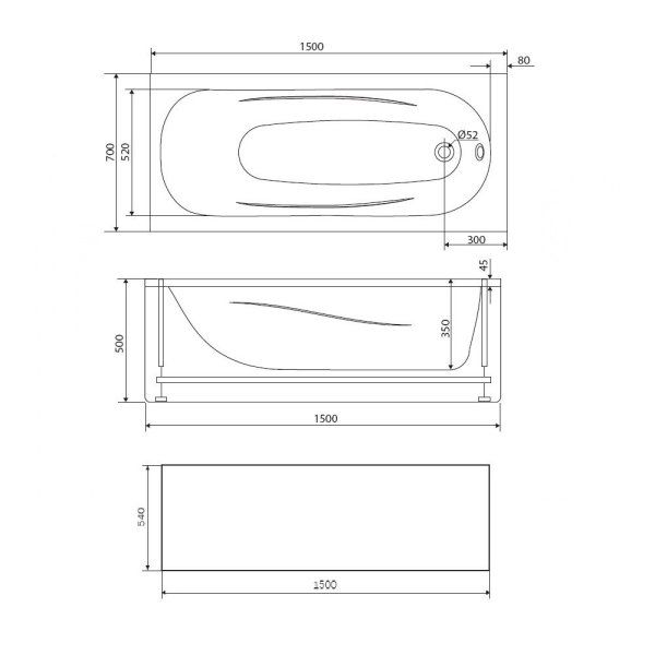 Декоративная фронтальная панель для ванны 150 x 70 см Damixa Willow WILL-150-070W-P, Белый