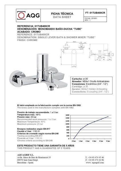 Смеситель AQG Tube 01TUB410CR для ванны, хром