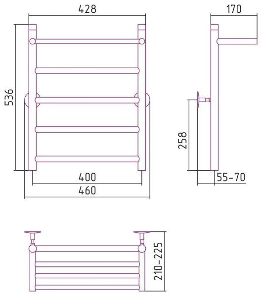 Полотенцесушитель водяной Стилье Универсал-54 60х40 с полкой, хром