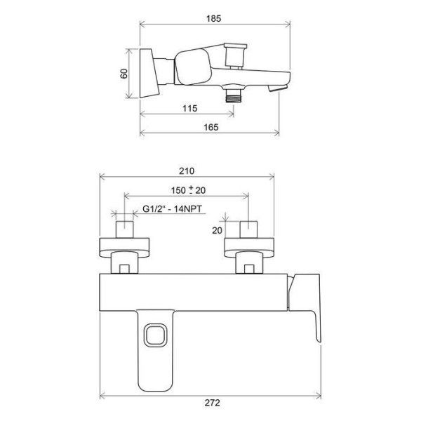Смеситель Ravak 10° TD 022.00/150 мм X070065 для ванны