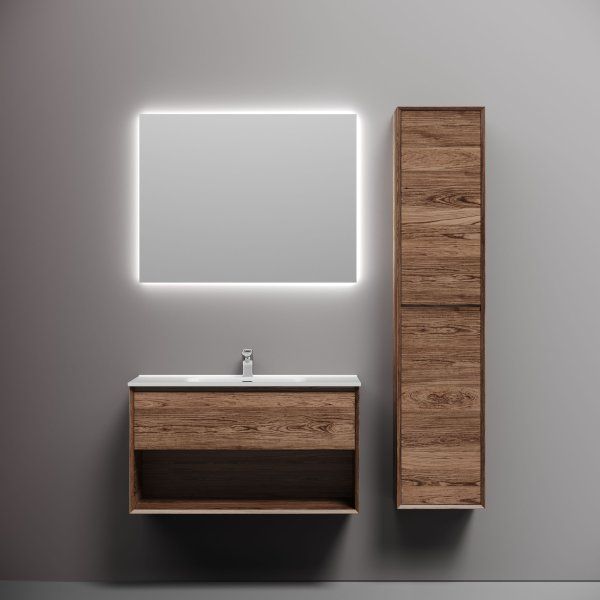 Тумба подвесная SANCOS Marmi 1.0 890х445х520 c одним ящиком оснащенным доводчиками скрытого монтажа и открытой нишей, дуб чарльстон, MR1.090ECH