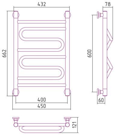 Полотенцесушитель водяной Сунержа Элегия+ 31-0205-6040 600x400 черный матовый