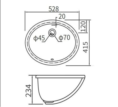 Встраиваемая овальная раковина ARROW AP406E