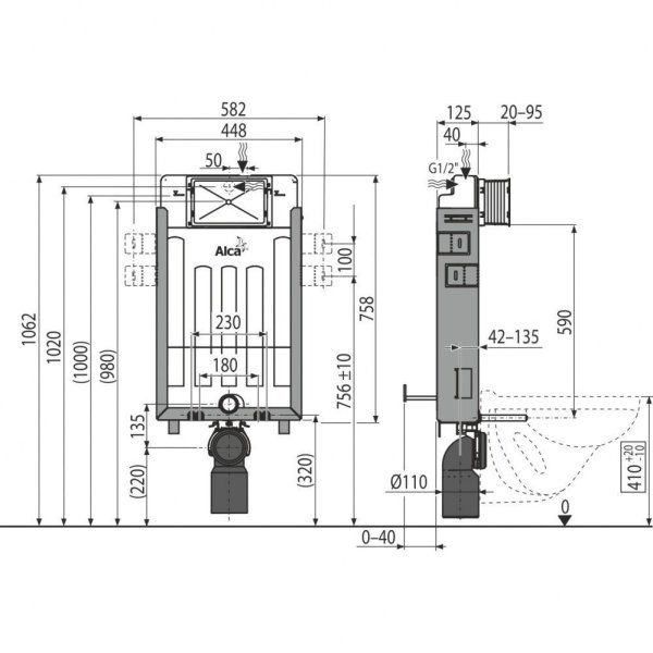 Система инсталляции для унитазов AlcaPlast Renovmodul AM115/1000E для замуровывания в стену