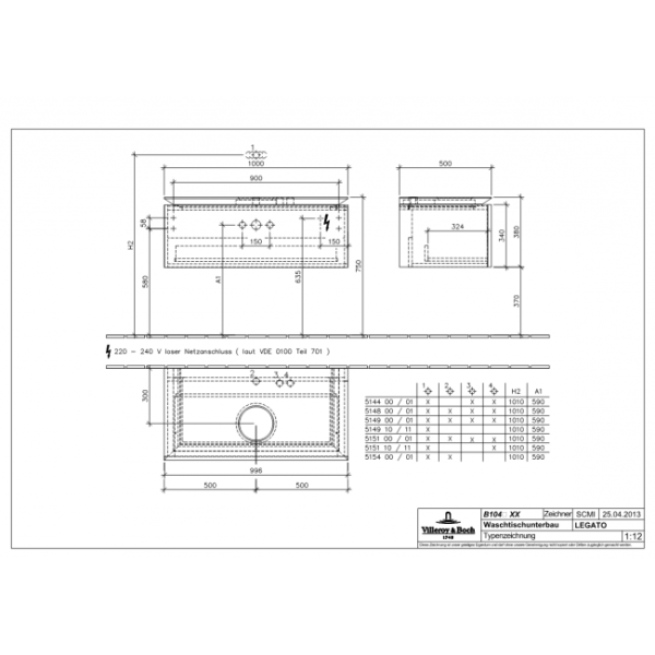 Мебель для ванной Villeroy & Boch Legato 100 белое дерево, 2 ящика